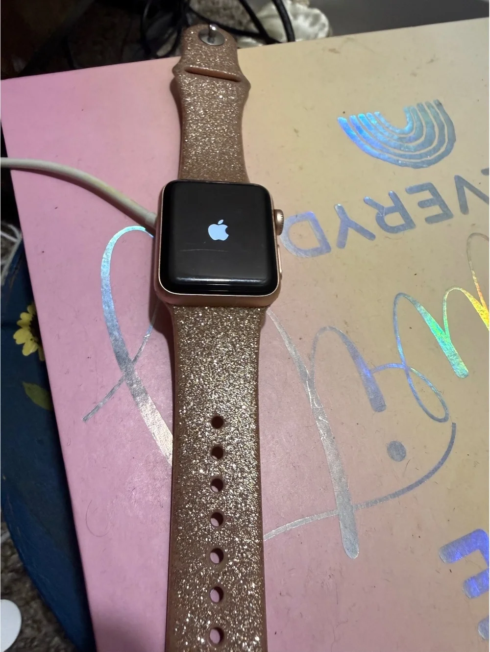 Apple Watch Series 3 Aluminum Case with Pink Glitter Sport Band